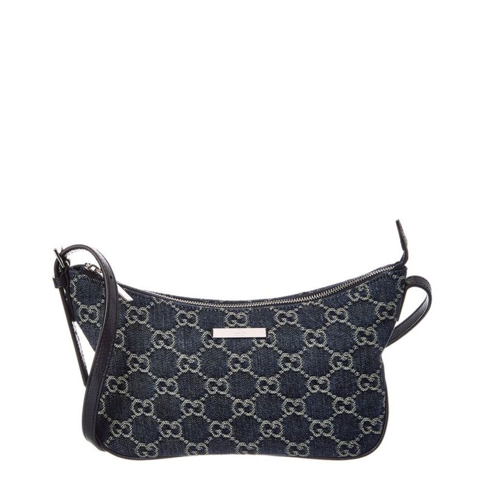 Gucci Lady Lunetta Small Gg Denim & Leather Shoulder Bag, Blue